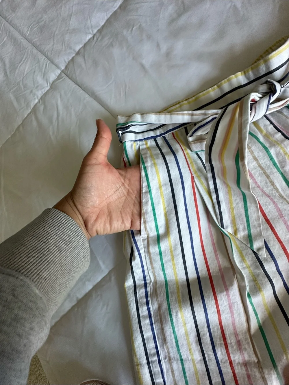 J. Crew White Striped Tie-Belt Bermuda Shorts